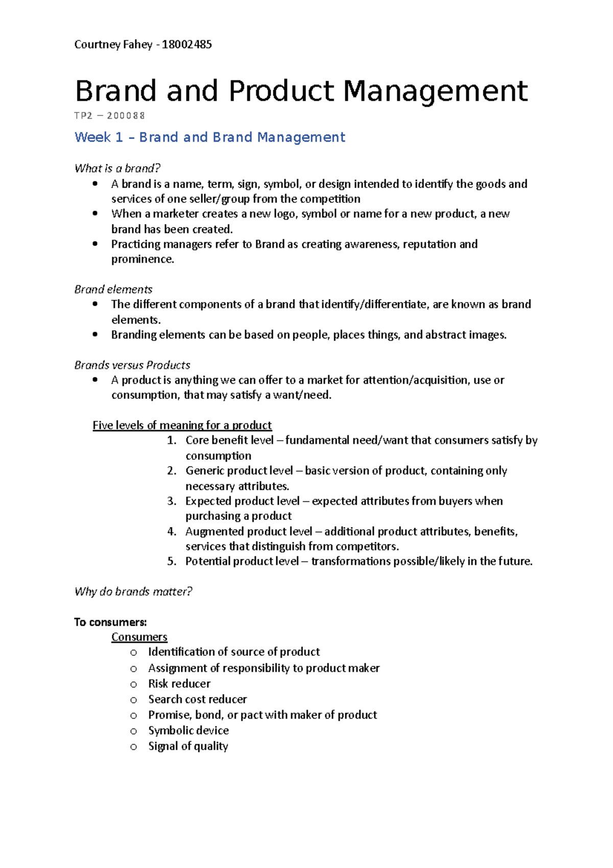 Brand and Product Management (TP2 200088) Study Notes - Semester - Studocu