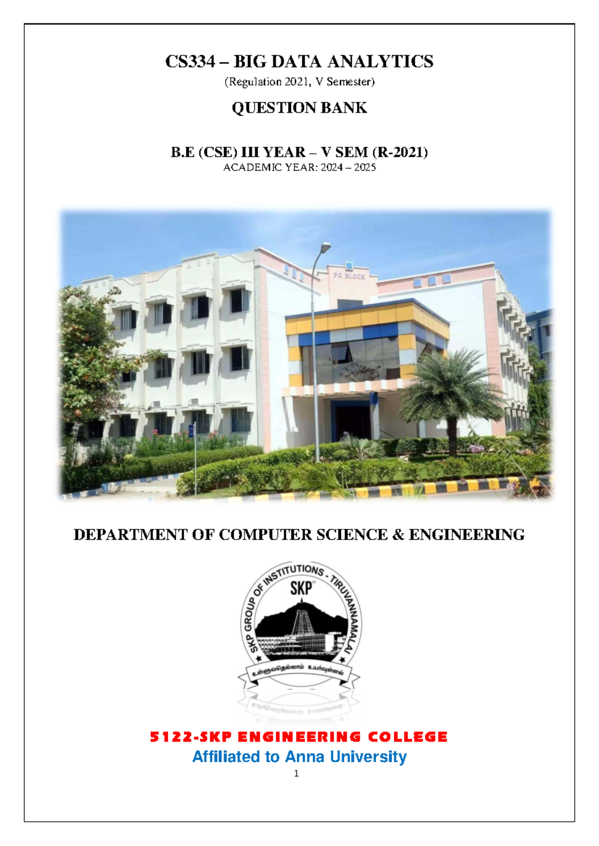 CCS334 BIG DATA ANALYTICS QUESTION BANK - V Semester (2024-2025) - Studocu