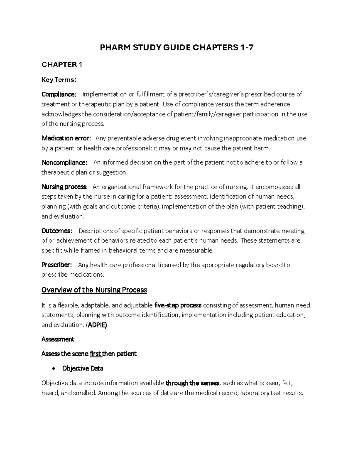 PHARM 101 STUDY GUIDE: CHAPTERS 1-7 Key Terms & Concepts - Studocu