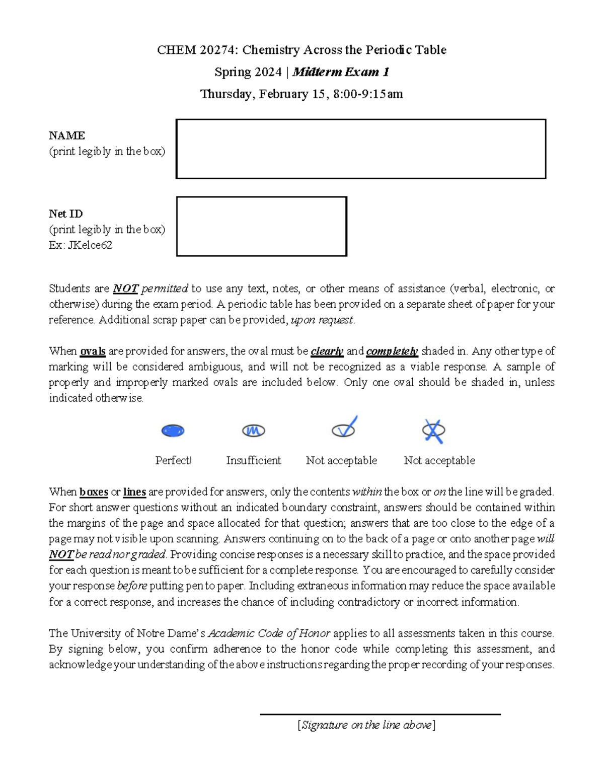 CHEM 20274: Spring 2024 Midterm Exam 1 Guidelines and Questions - Studocu