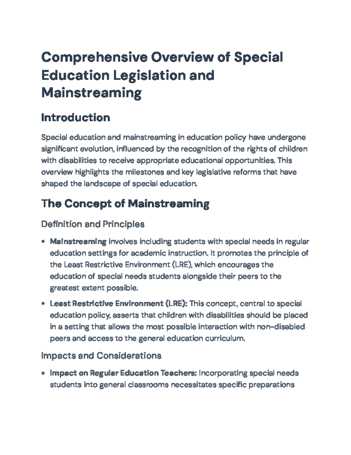 Comprehensive Overview of Special Education Legislation and ...