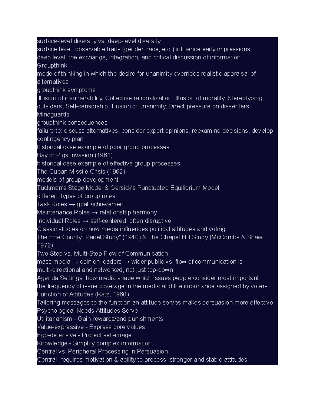 Comm 101 Final Exam Notes: Persuasion, Group Dynamics & Media Influence ...