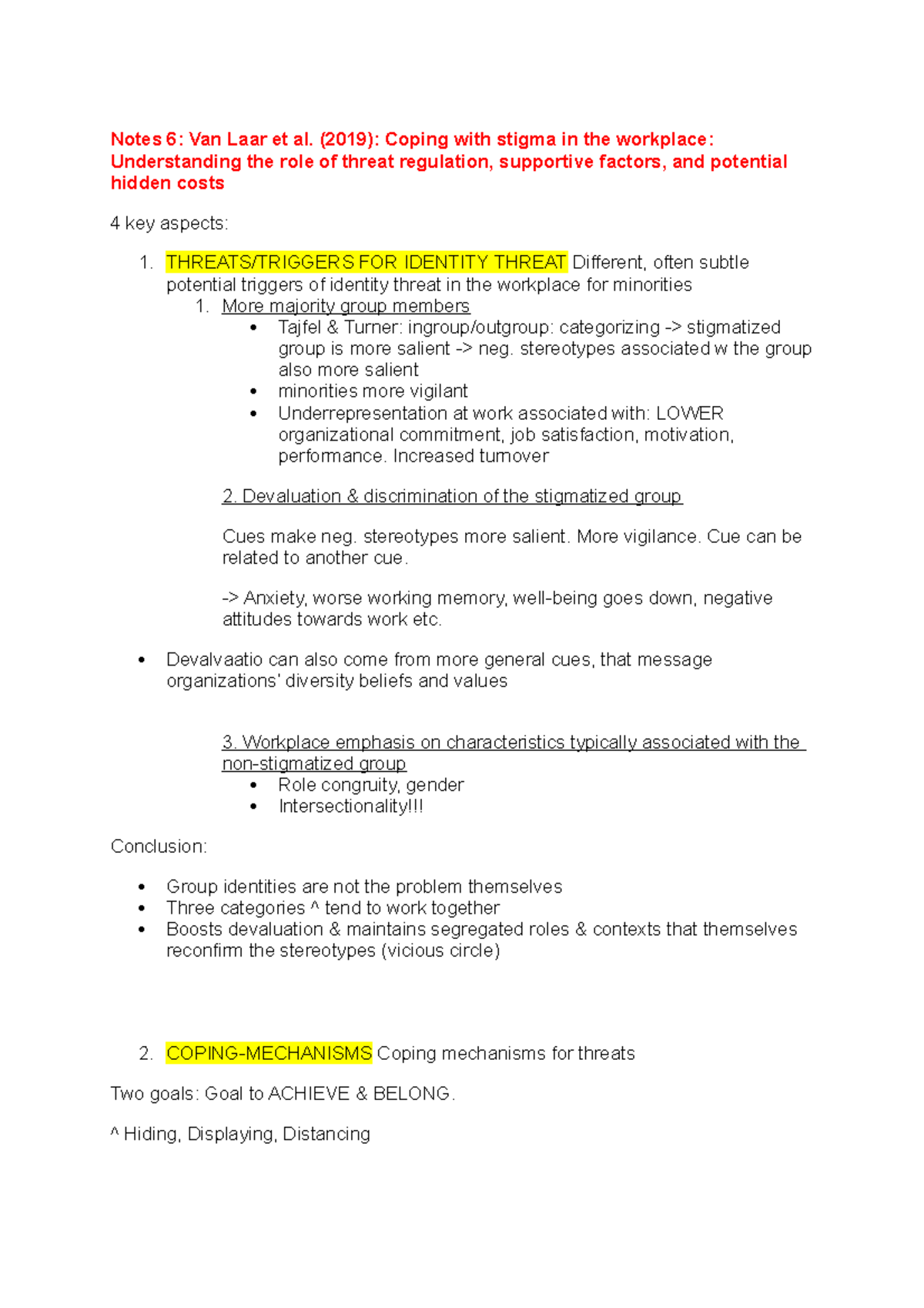 Notes on Coping with Stigma in the Workplace - Van Laar et al. (2019 ...