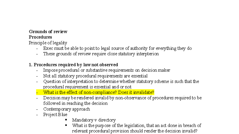 Admin Law Week 5 Lecture Notes: Grounds of Review Principles - Studocu