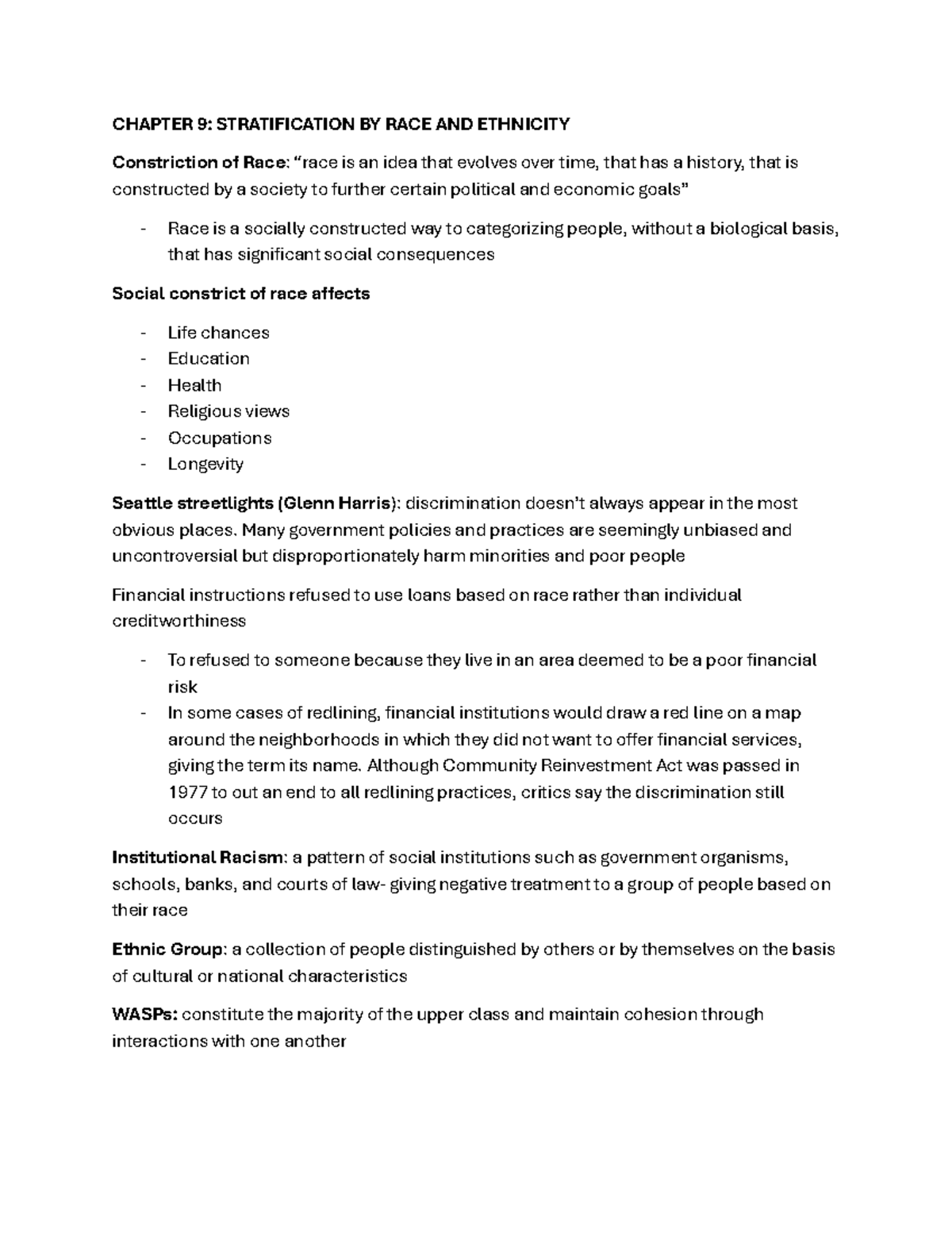 Chapter 9: Stratification by Race and Ethnicity - Studocu