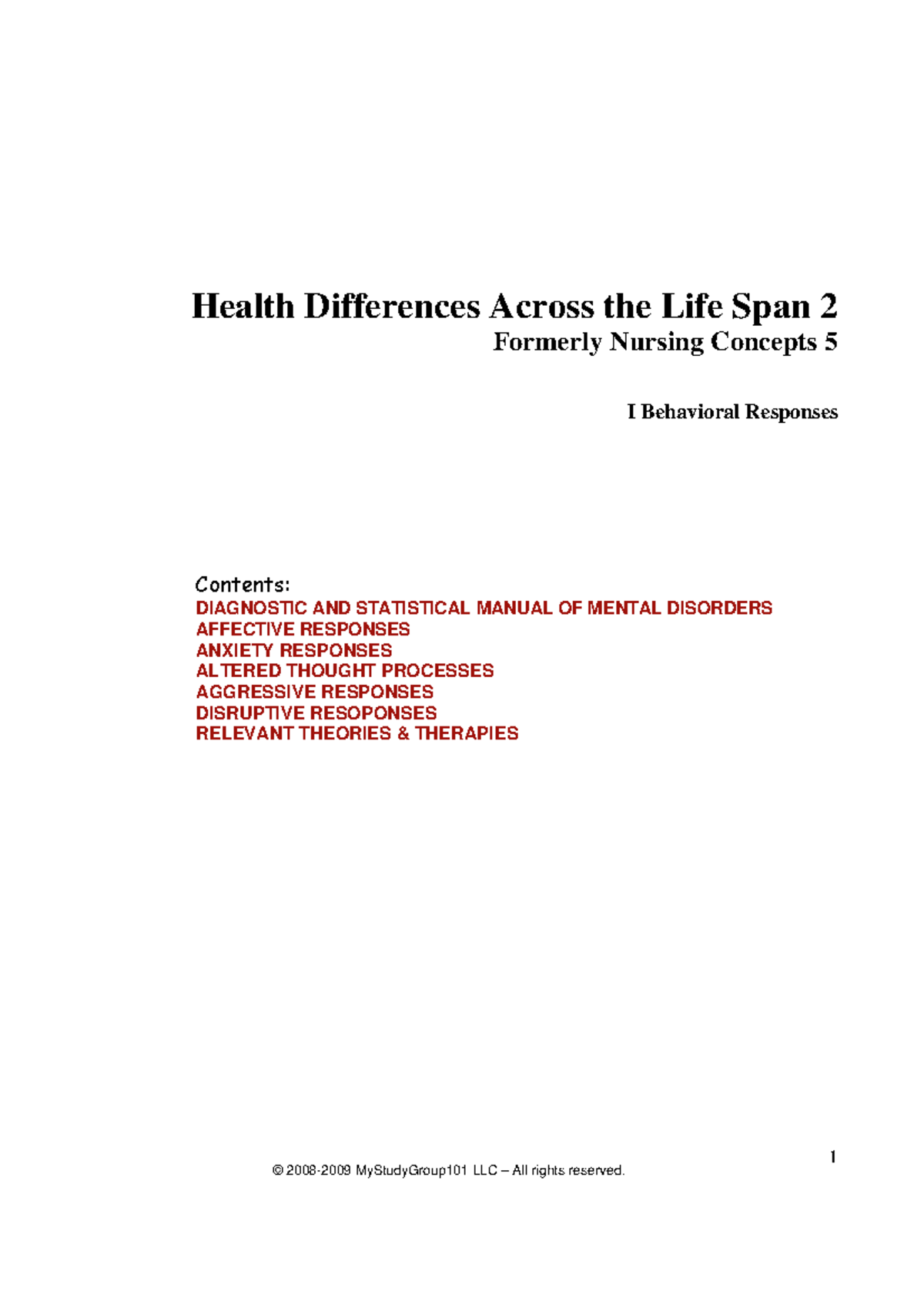 01 Behavioral Responses Study Guide - 1 Health Differences Across the ...