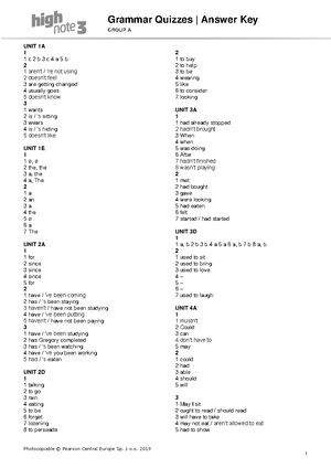High Note 3 WB Answer Key - PHOTOCOPIABLE © PEARSON EDUCATION LIMITED ...