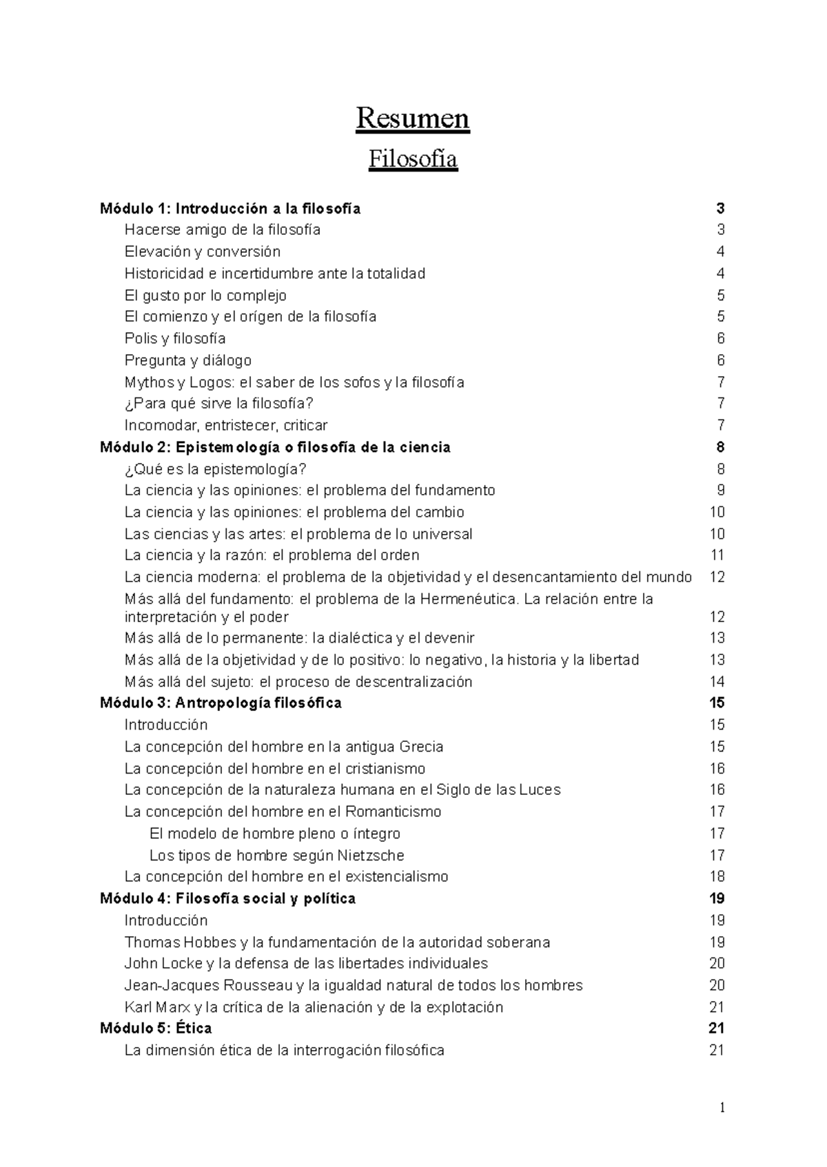 Resumen de Filosofía Módulos 1 a 5: Introducción y Temas Clave - Document Preview