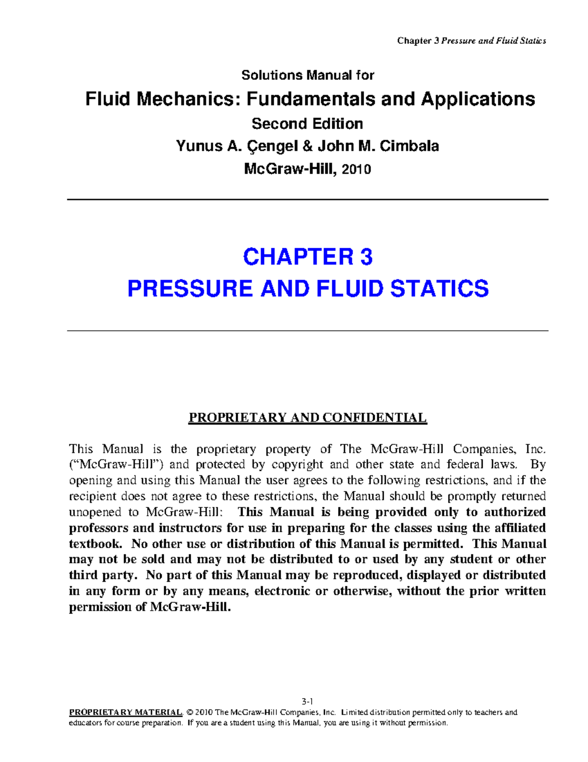 Chapter 3 Pressure and Fluid Statics Sol - Engineering Mechanics - Studocu