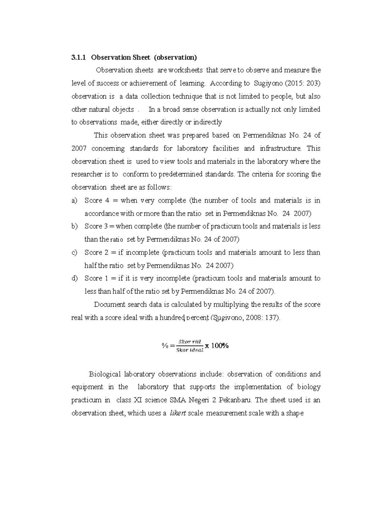 Observation Sheet for Biology Practicum Analysis - Class XI Science ...