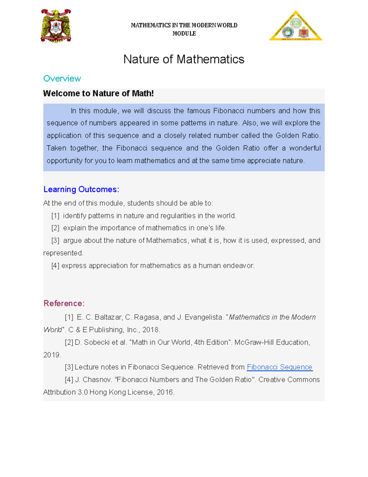 Module 1 Nature of Math - GE 3 Mathematics in the Modern World - MODULE ...
