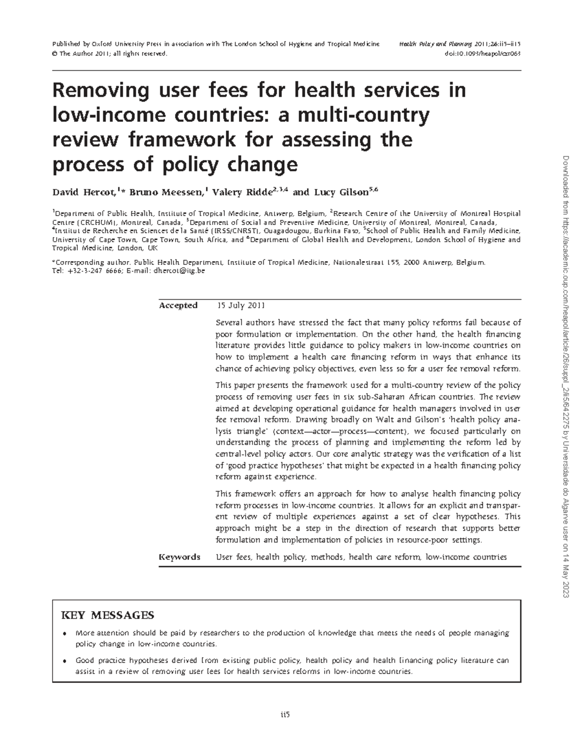 Framework for Assessing User Fee Removal Processes in Health Policy (HP ...