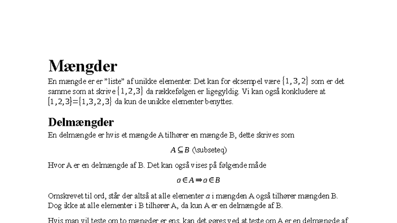 Mængder og Funktioner: En Grundlæggende Guide til Matematik - Studocu