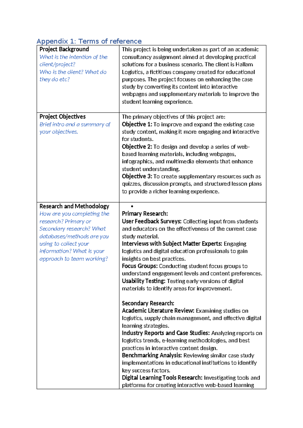 Terms of Reference Template - Appendix 1: Terms of reference Project ...