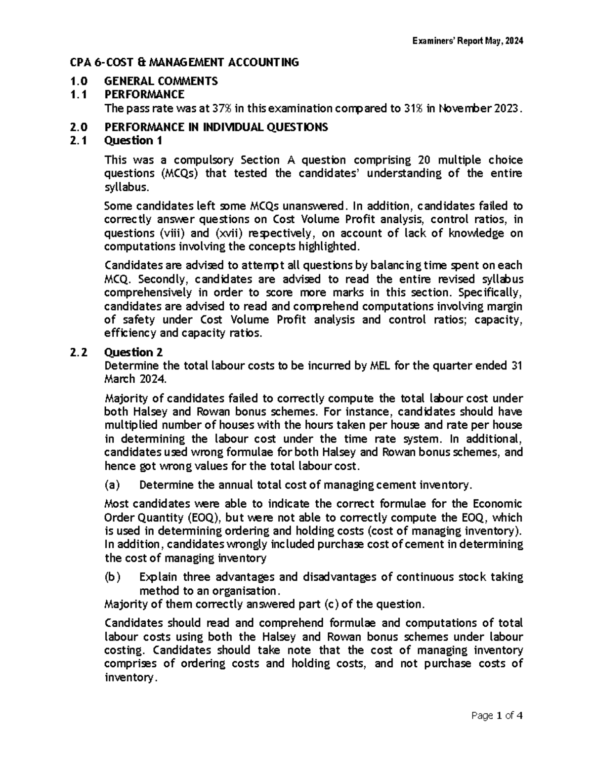 CPA 6 - LECTURE NOTES ON COST & MANAGEMENT ACCOUNTING - Studocu