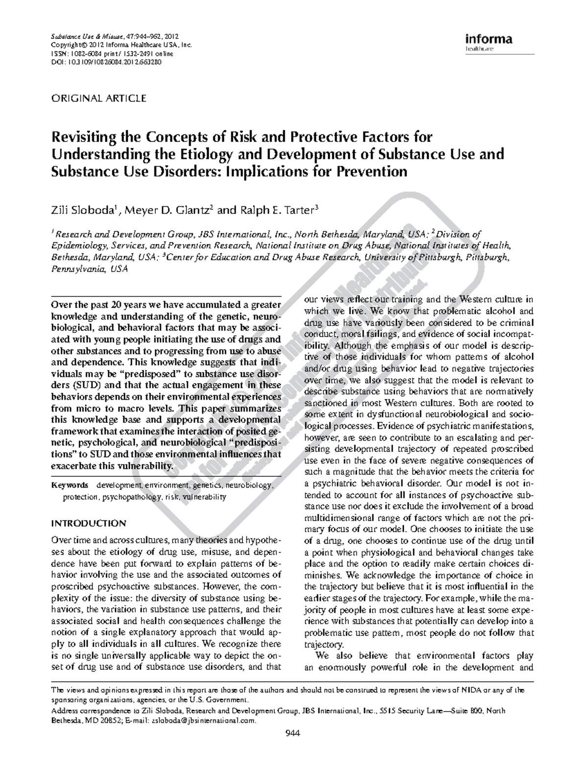 Revisiting Risk and Protective Factors for Substance Use Disorders ...