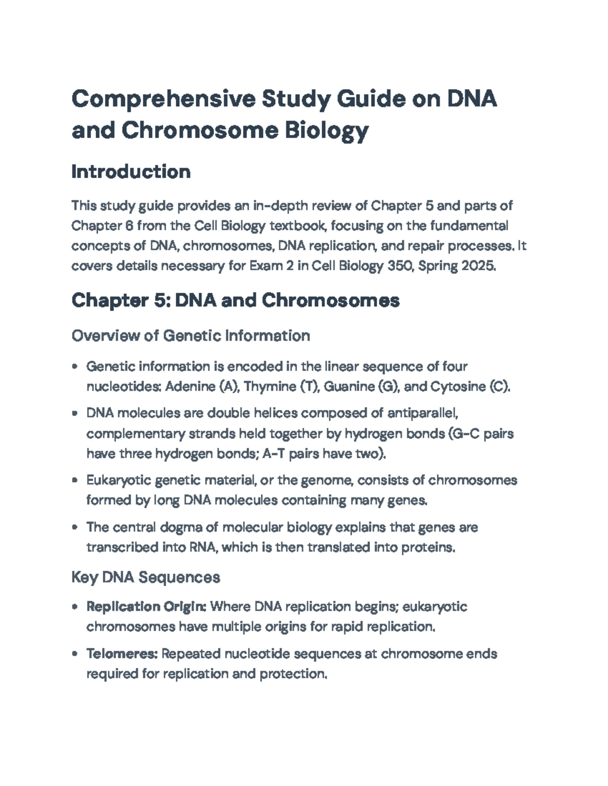 Cell Biology 350 Lecture 7: DNA Structure & Chromosome Overview - Studocu