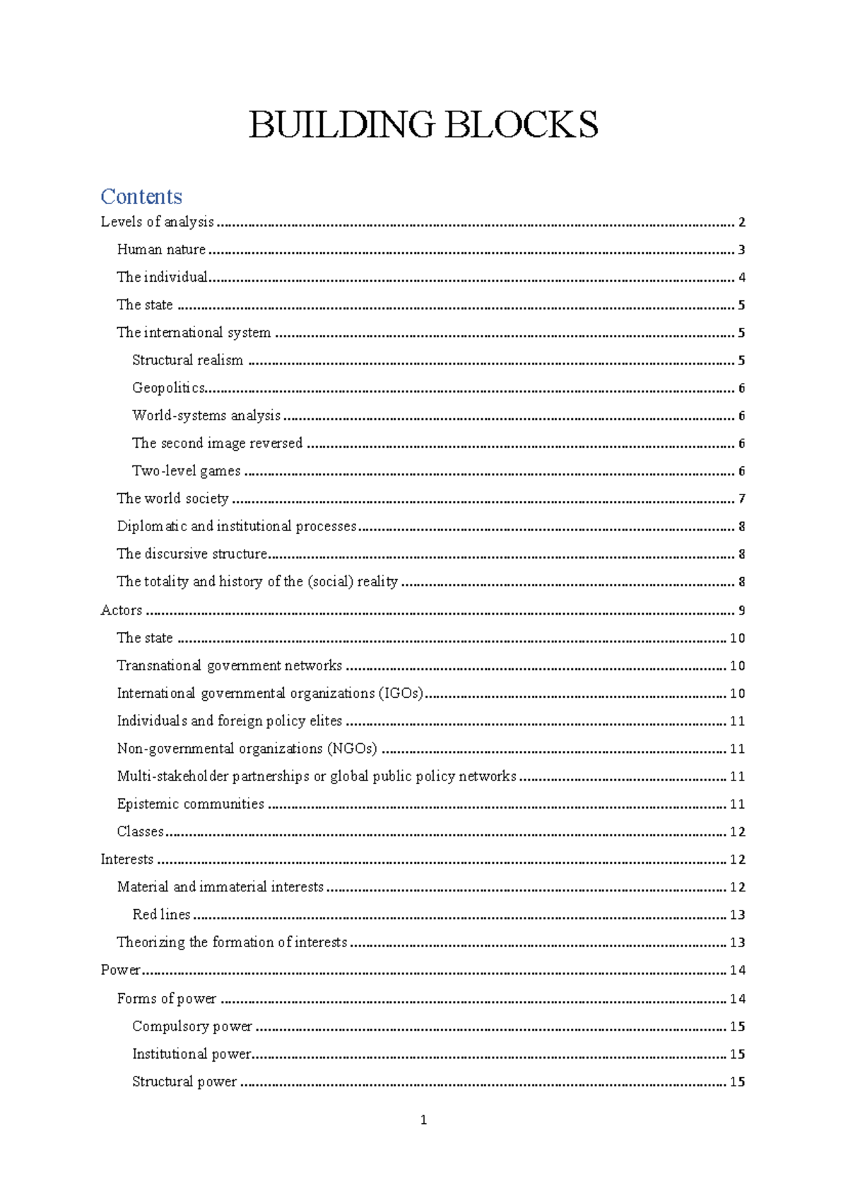 Building Blocks of International Relations: Levels of Analysis and ...
