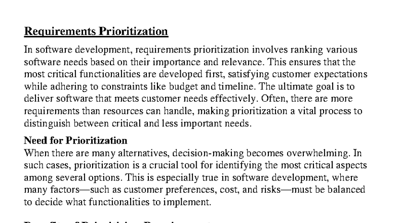 3 - Requirements Prioritization in Software Development - Studocu