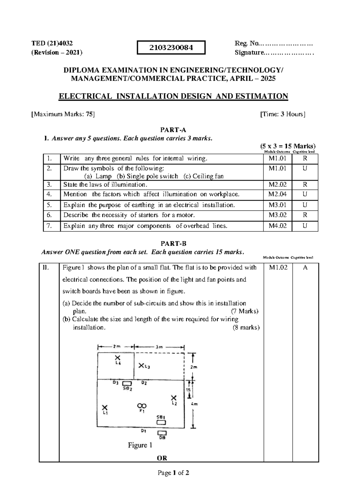 TED (21)4032 - April 2025 Diploma Exam: Electrical Installation Design ...