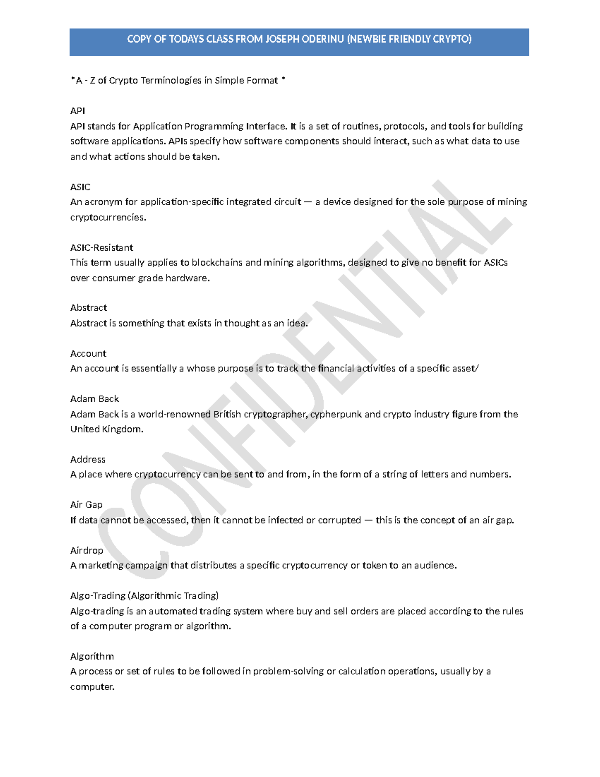Crypto Terminologies A-Z: Simplified Guide for Beginners - Studocu
