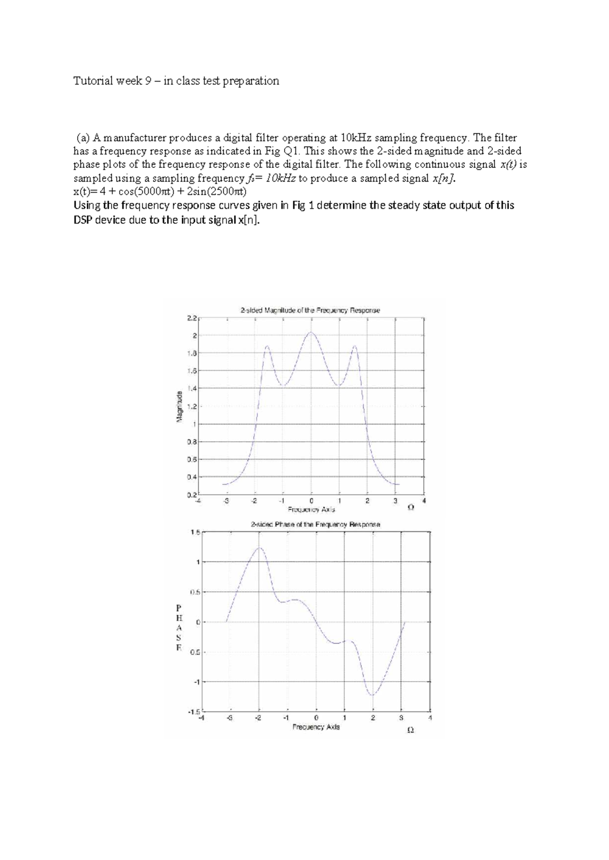 Tutorial Week 9: In-Class Test Prep for DSP (Digital Signal Processing ...