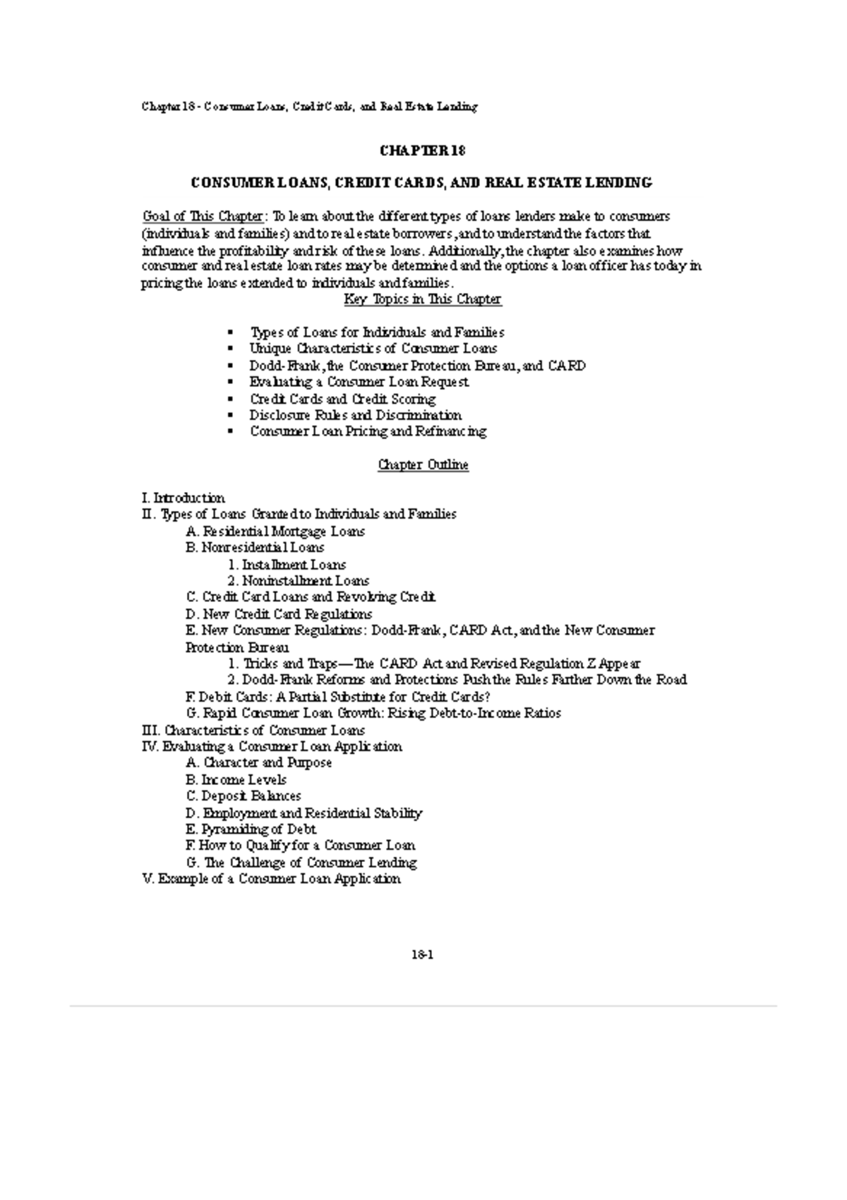 Chapter 18 Test Bank: Consumer Loans, Credit Cards, &amp; Real Estate Lending - Studocu