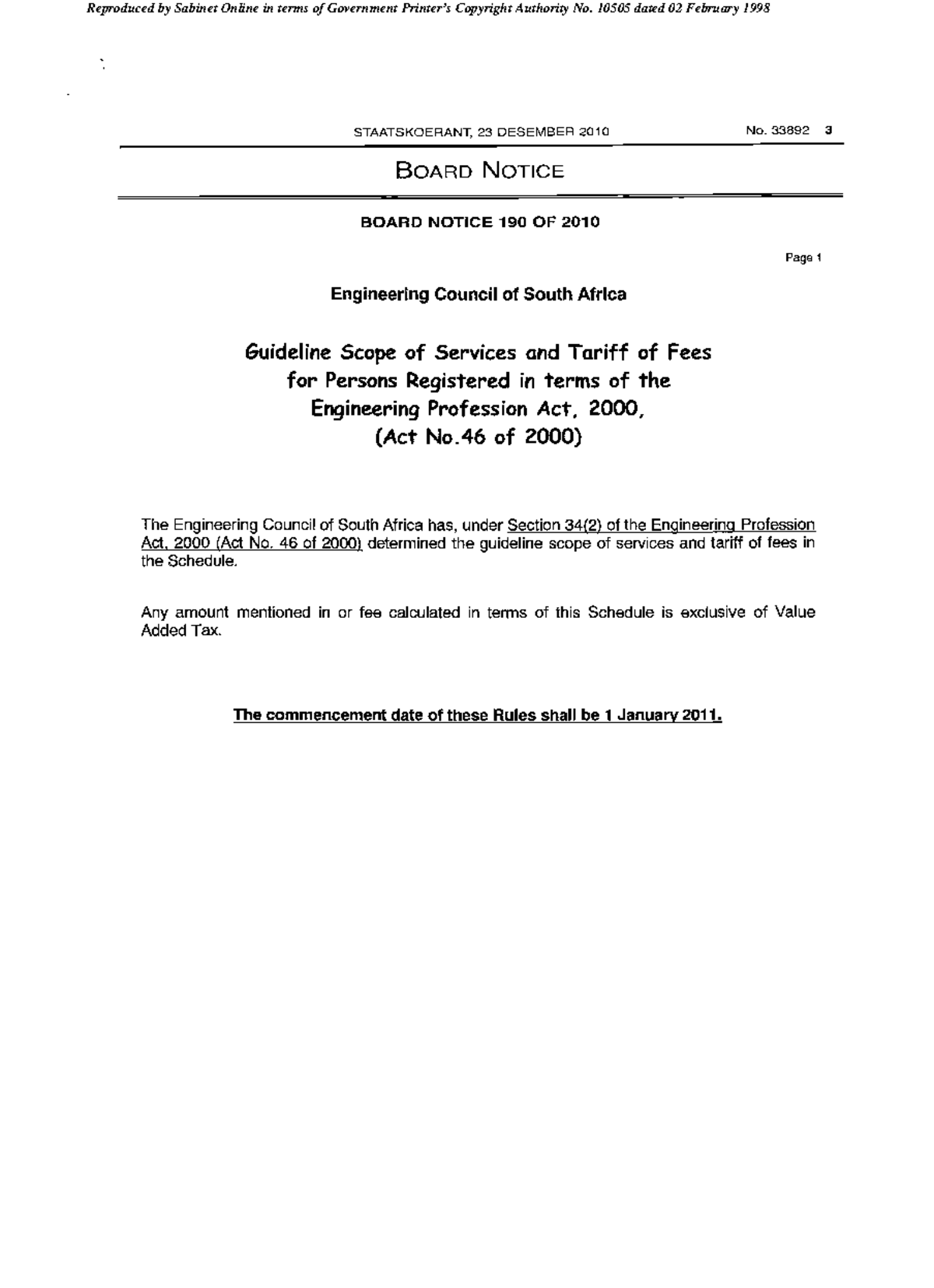 Guideline Scope of Services & Tariff of Fees for Engineers 2011 - Studocu