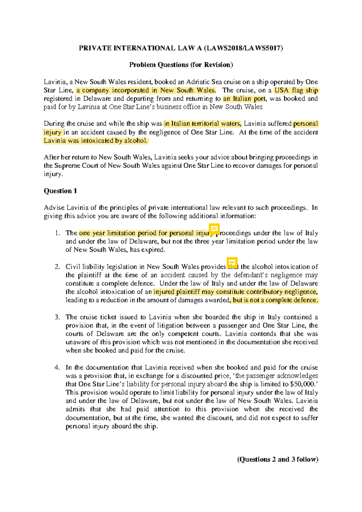 Revision practice problems choice of law - PRIVATE INTERNATIONAL LAW A ...