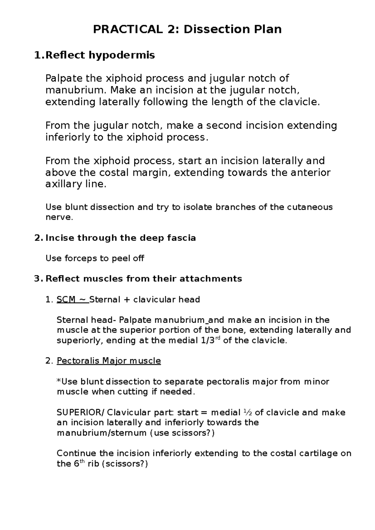Practical 2: Dissection Plan for Hypodermis and Muscle Reflection - Studocu