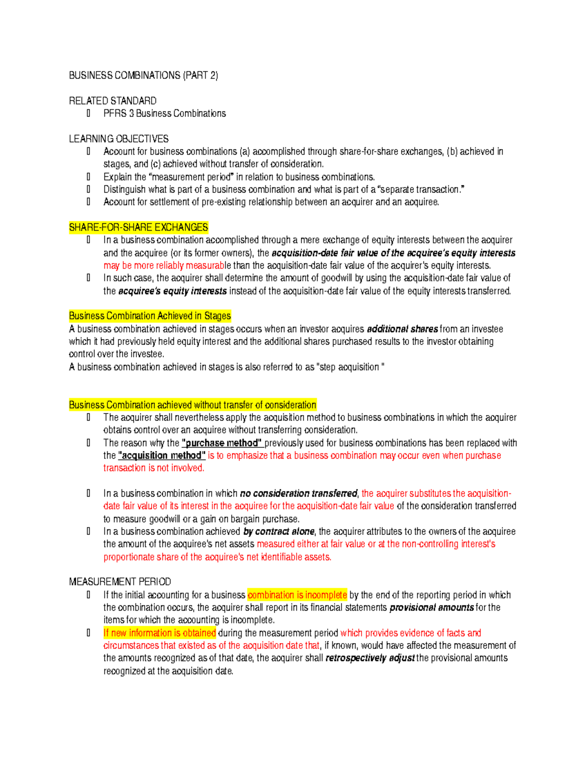 Chapter 2-Business Combination - Accounting - Studocu