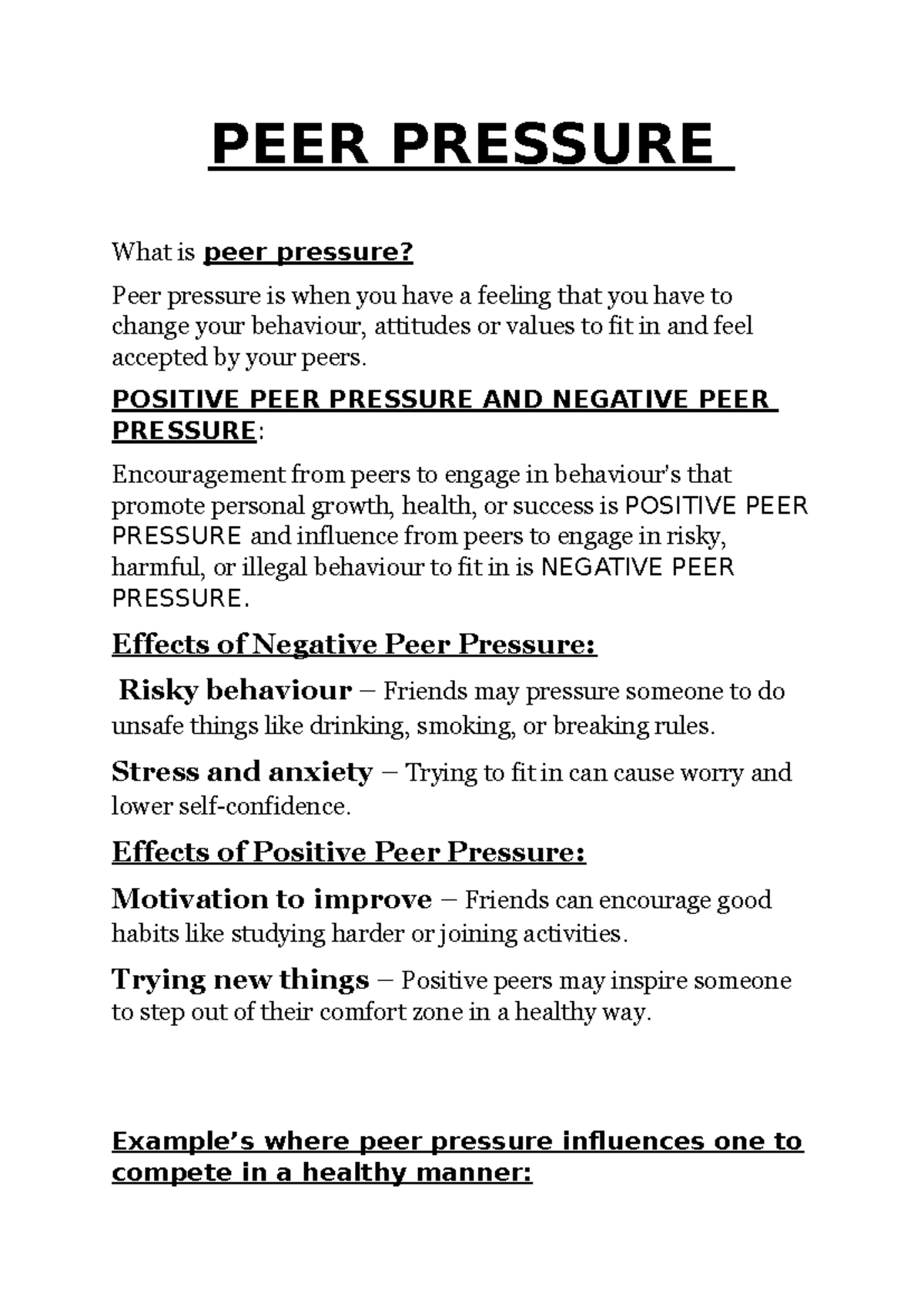 PEER PRESSURE: Understanding Its Positive and Negative Effects - Studocu