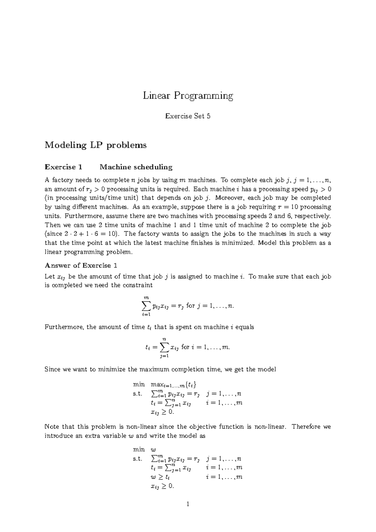 Solutions to Linear Programming Exercise Set 5: LP Problems - Studeersnel