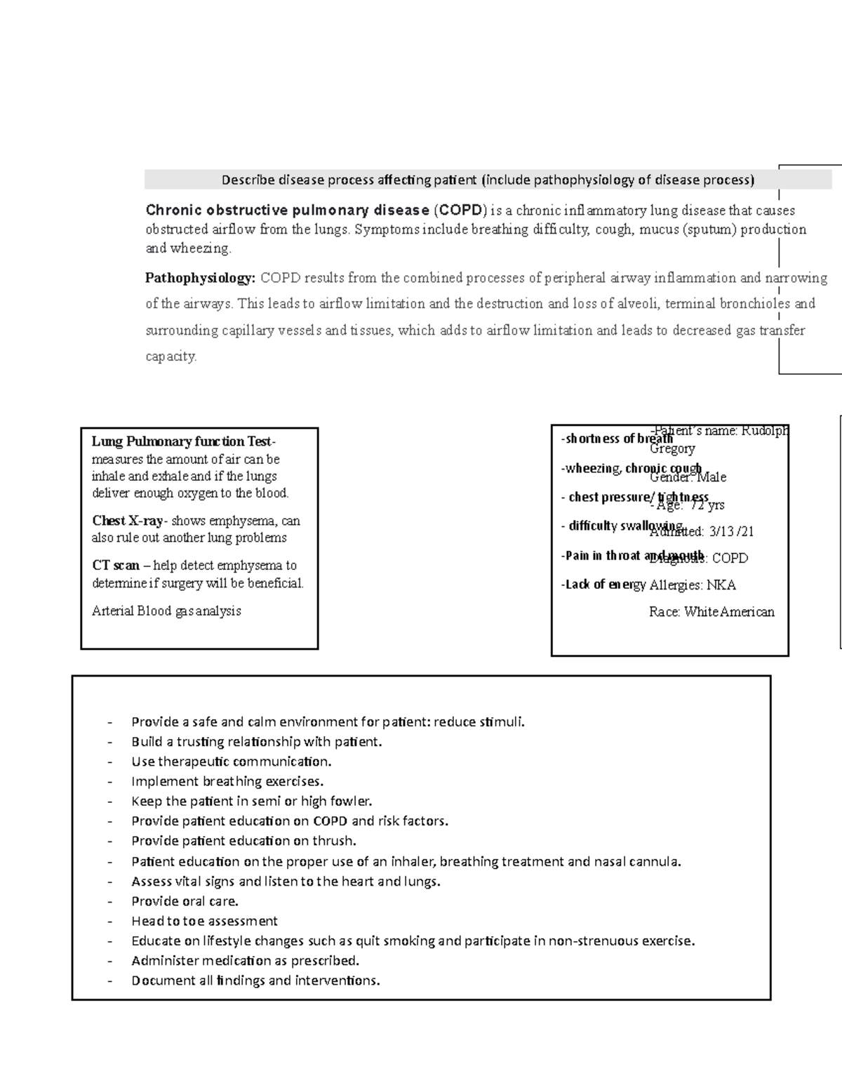 Concept Map for COPD (Chronic Obstructive Pulmonary Disease) - Patient ...