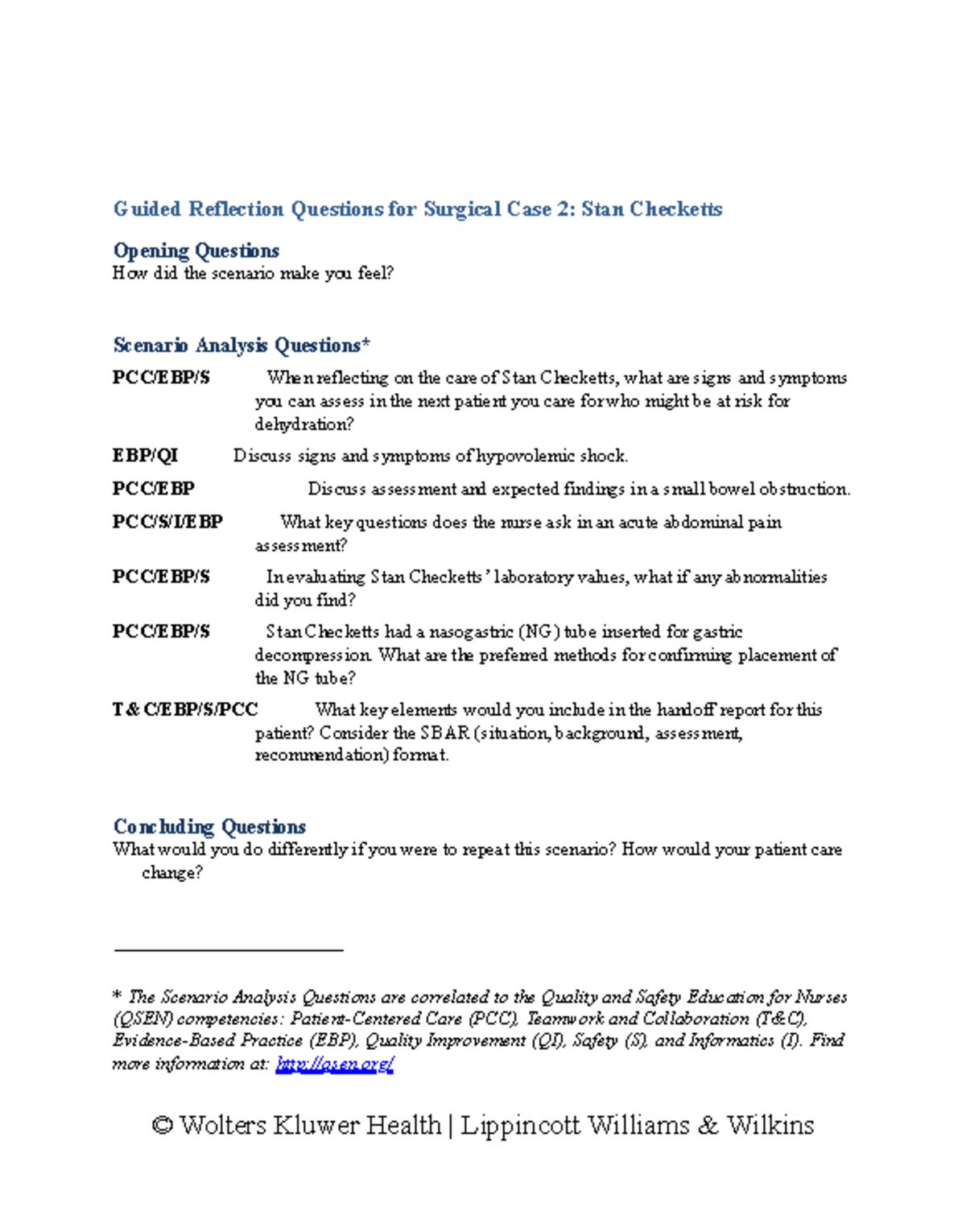 Surgical Case 2: Reflective Debrief on Stan Checketts' Care - Studocu