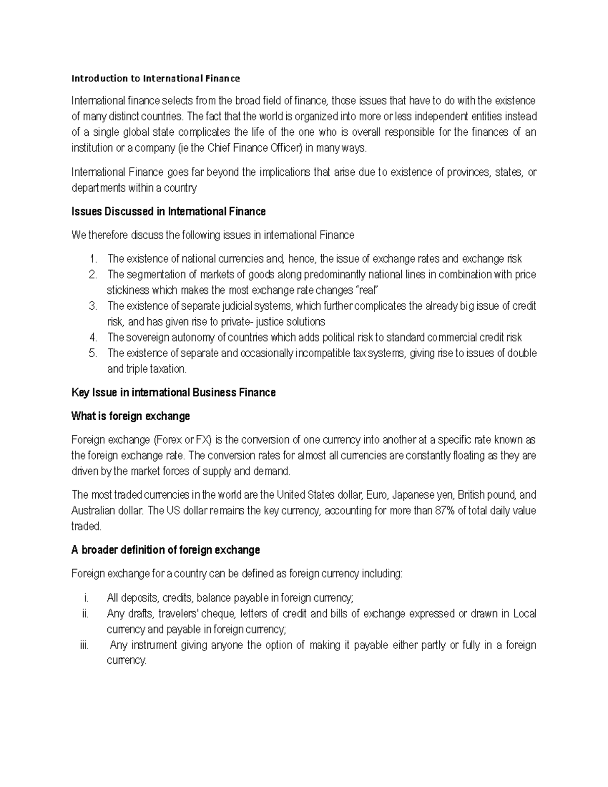 International Finance - key issues and foreign exchange insights - Studocu