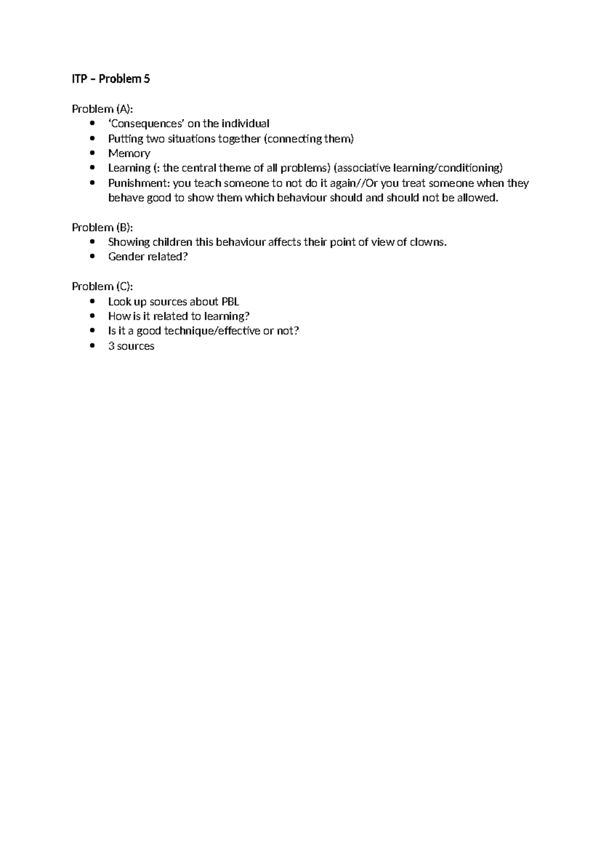 ITP - Problem 5 - Analysis of Learning and Conditioning Theories ...