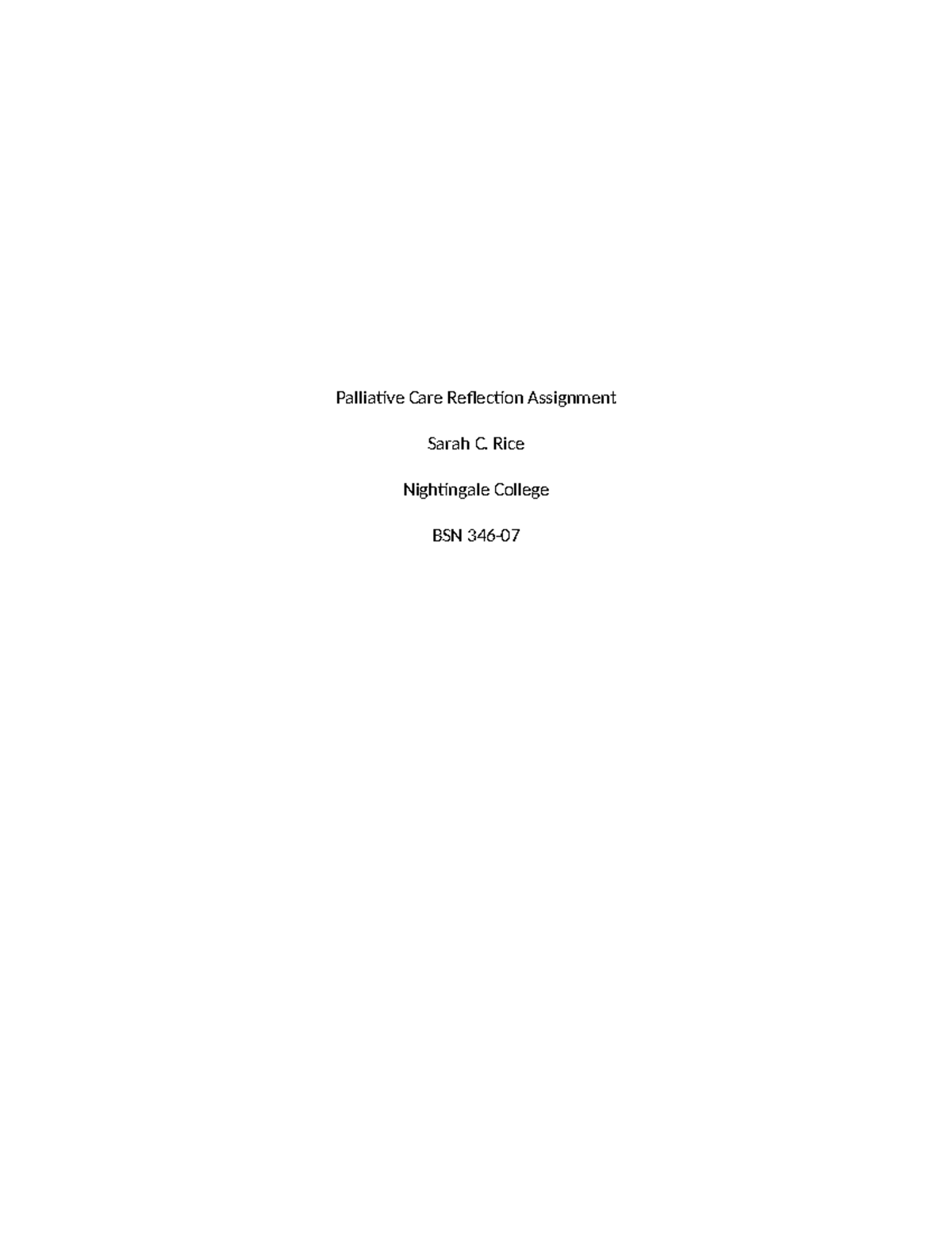 Palliative Care Reflection Assignment (BSN 346) on 'Defining Hope ...