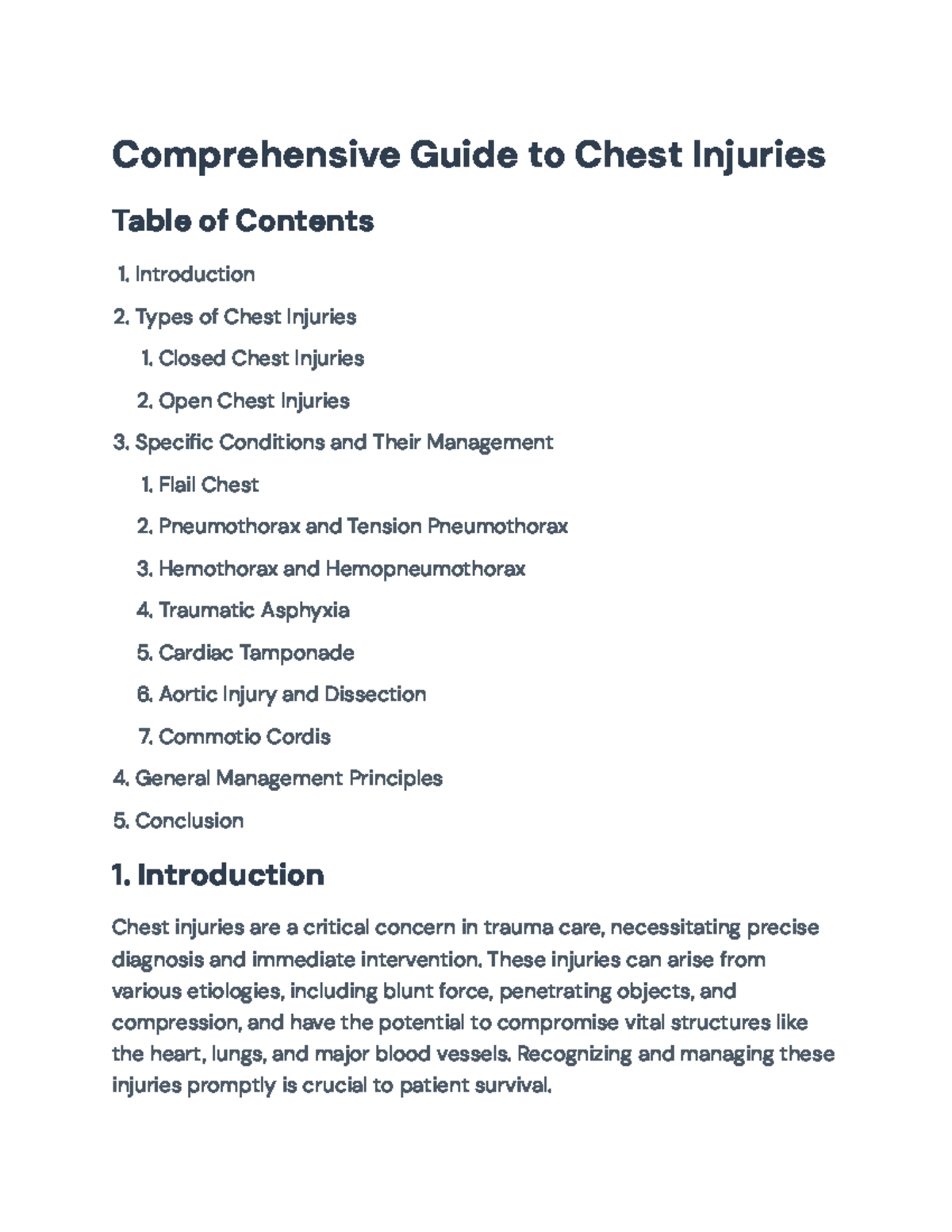 Comprehensive Guide to Chest Injuries & Management Techniques - Studocu