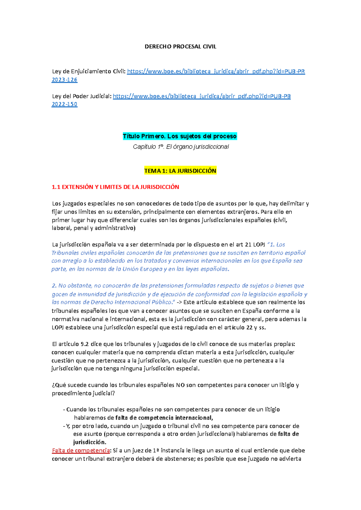 DERECHO PROCESAL CIVIL: Jurisdicción y Competencia en el Proceso ...