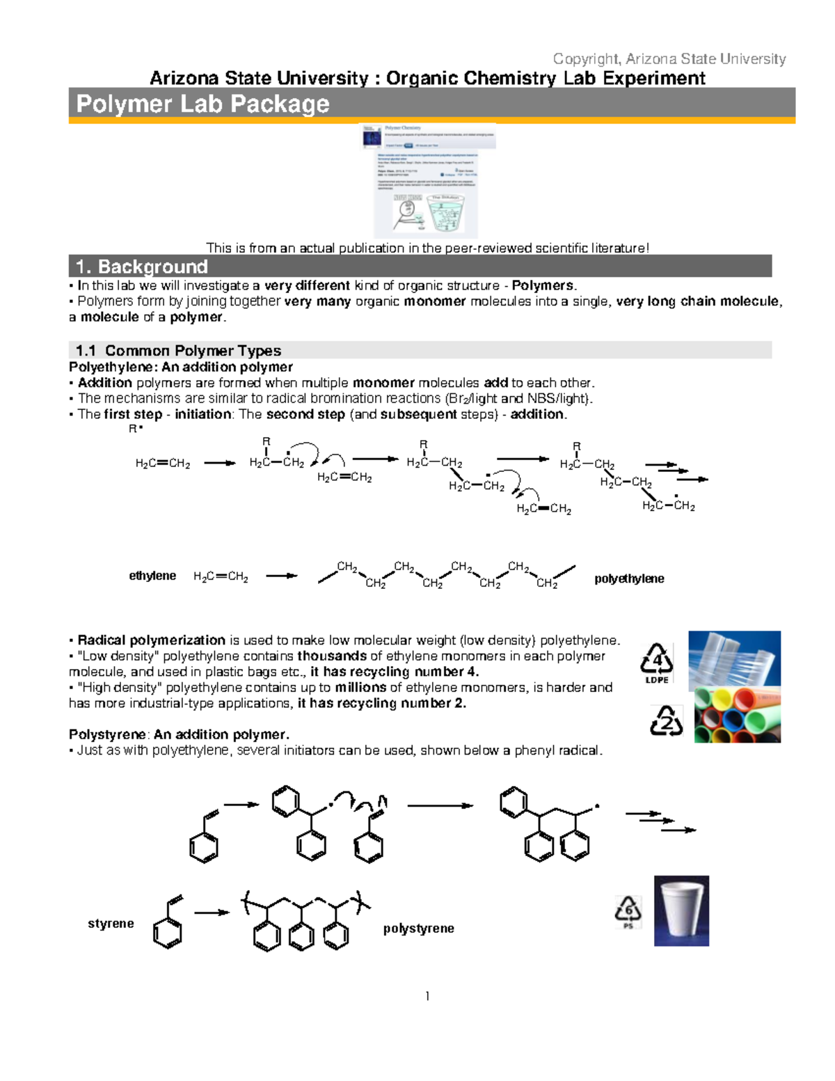 Organic Chemistry Lab (CHM 234): Polymer Experiment Packet - Studocu