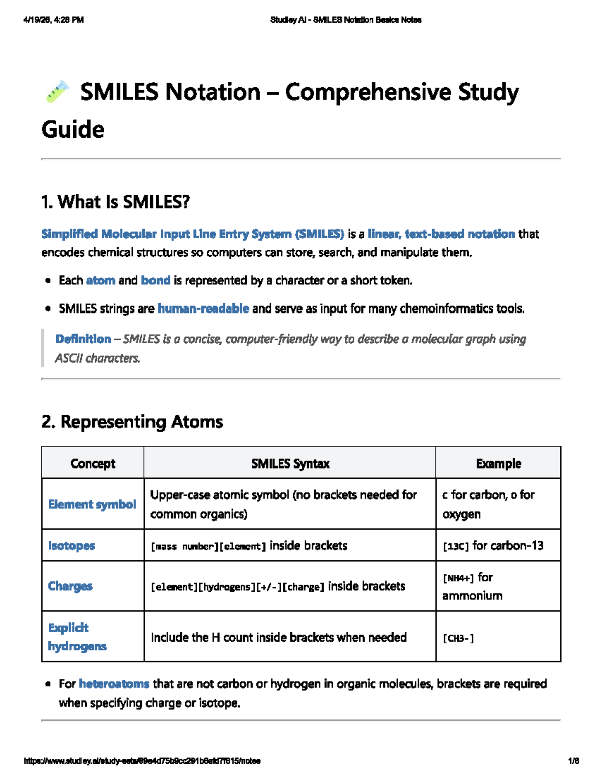 SMILES Notation Basics: Comprehensive Study Guide for Chem 4:28 PM ...