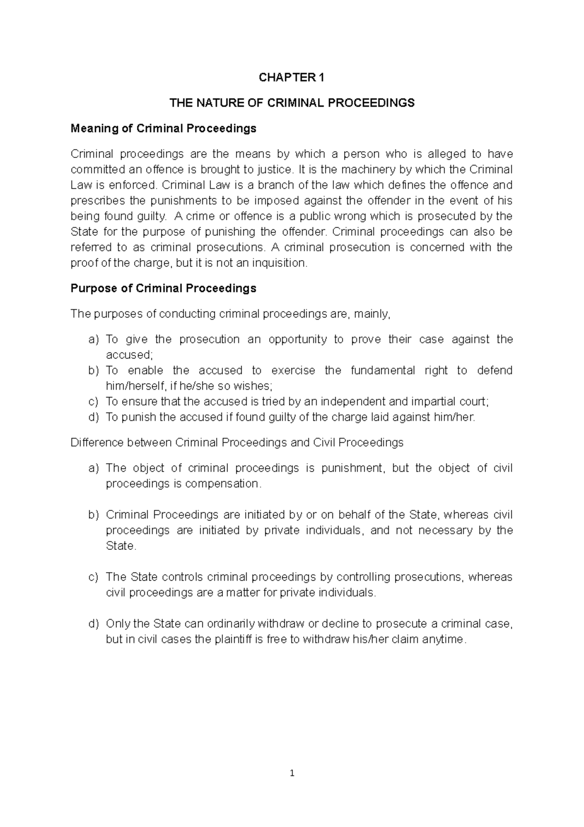 LLB 3 Criminal Procedure Lecture Notes: Chapters 1 to 10 Overview - Studocu
