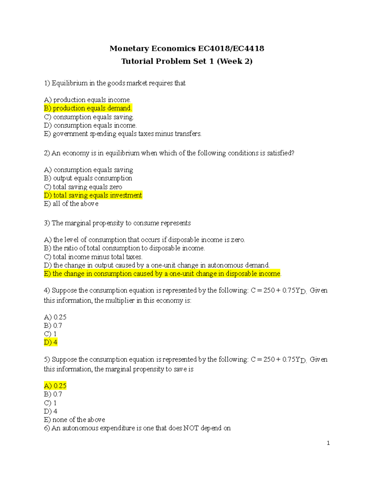 EC4018/EC4418 Monetary Economics Problem Set 1-2 Overview - Studocu