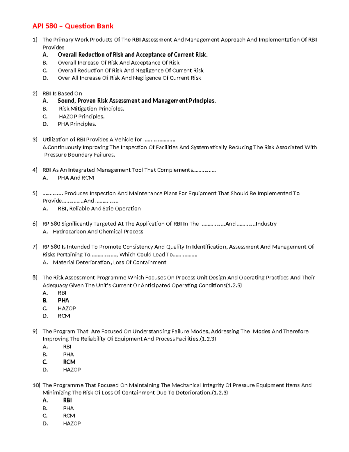 API 580 MCQs - Risk-Based Inspection Question Bank - Studocu
