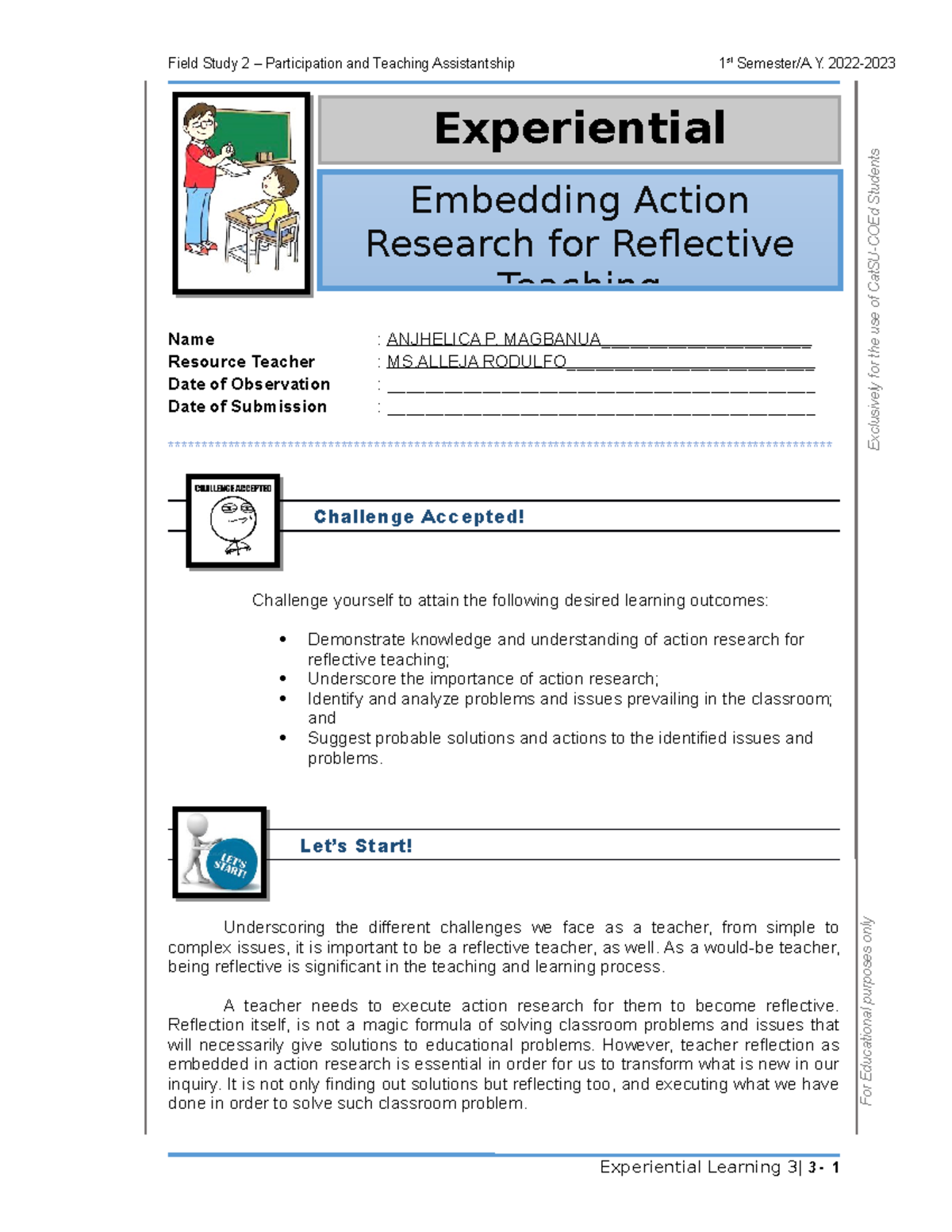 FS2-LE3 - Action Research & Reflective Teaching Integration Guide - Studocu