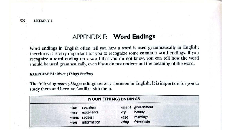 522 APPENDIX E: Understanding Word Endings in English - Studocu