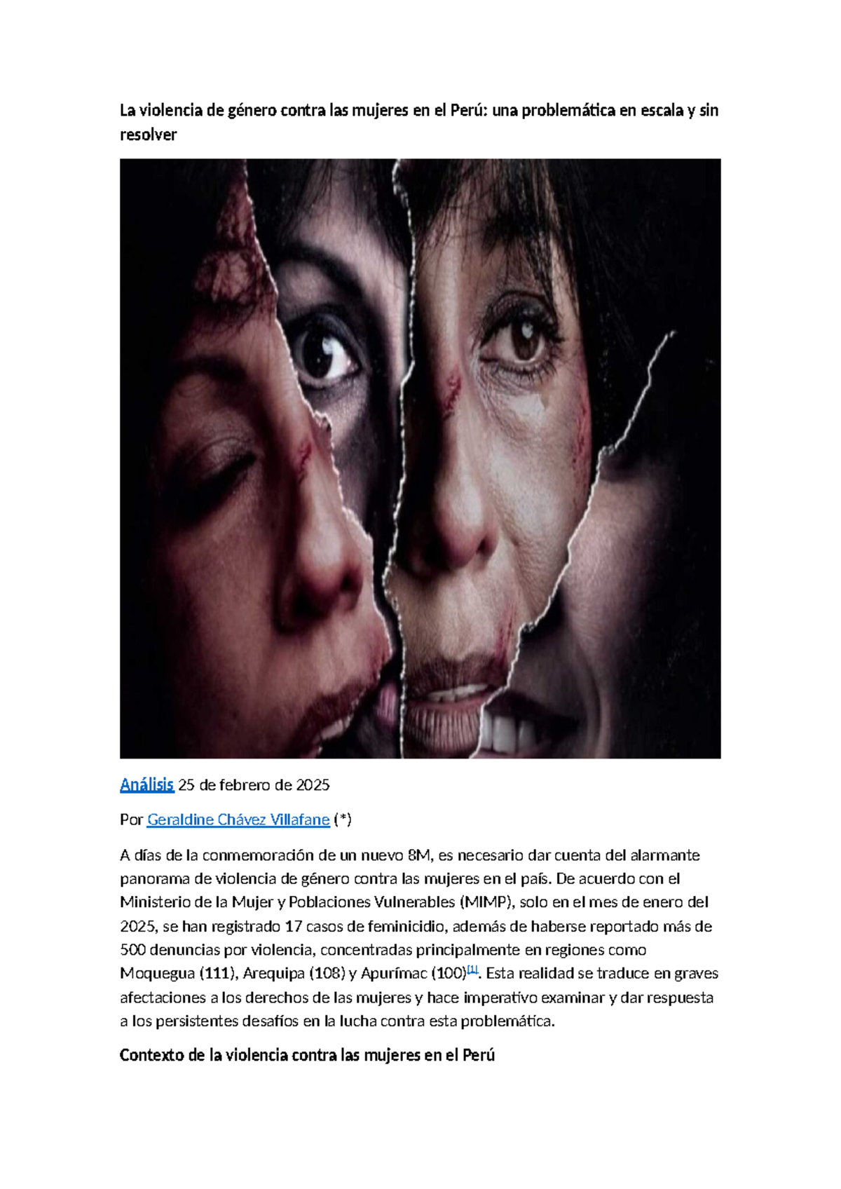 Violencia de Género en Perú: Análisis de la Problemática Actual (2025 ...