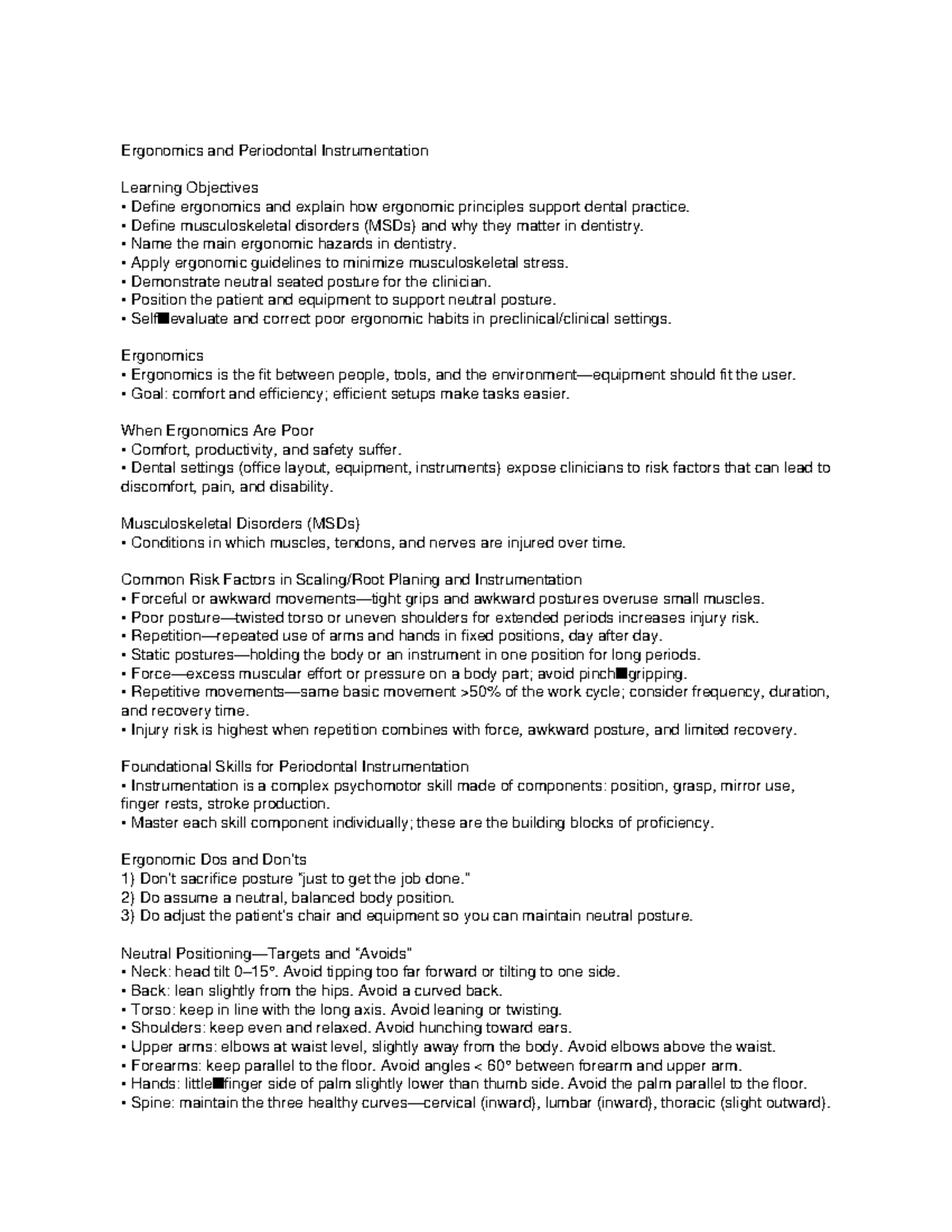 Ergonomics and Periodontal Instrumentation: Key Learning Objectives ...