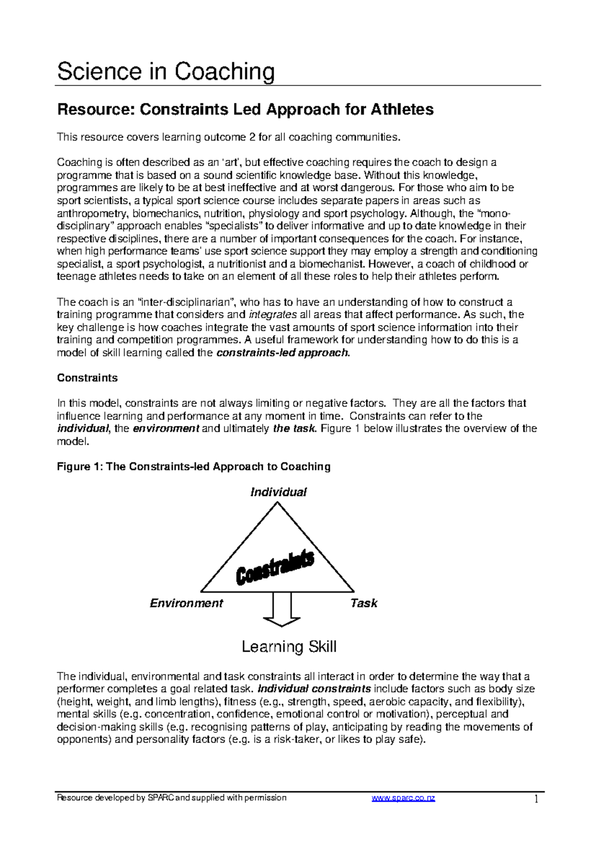 Constraints led approach Guidelines Use For Presentation - Science in ...